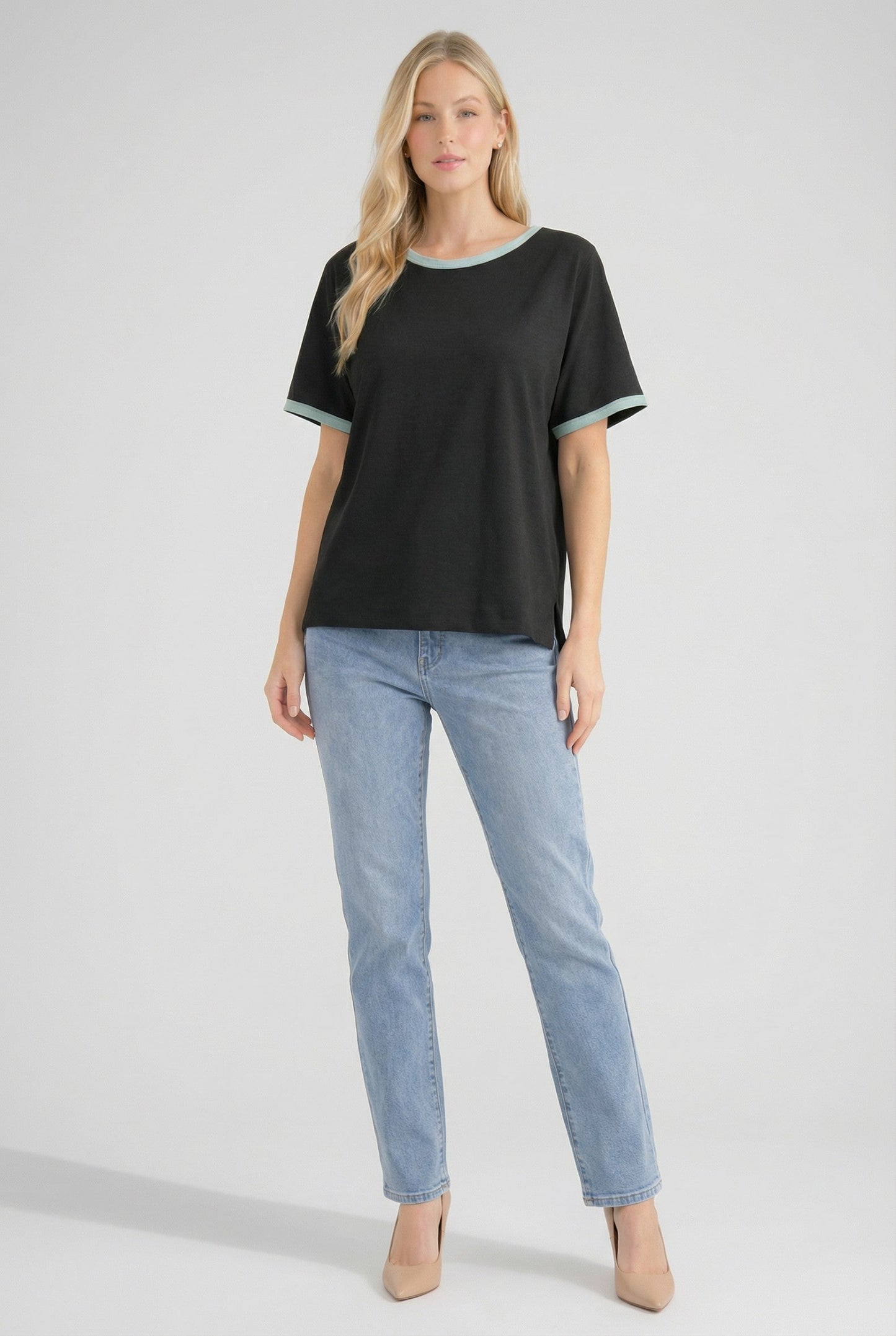 Black Contrast Trim Boxy Fit Tee