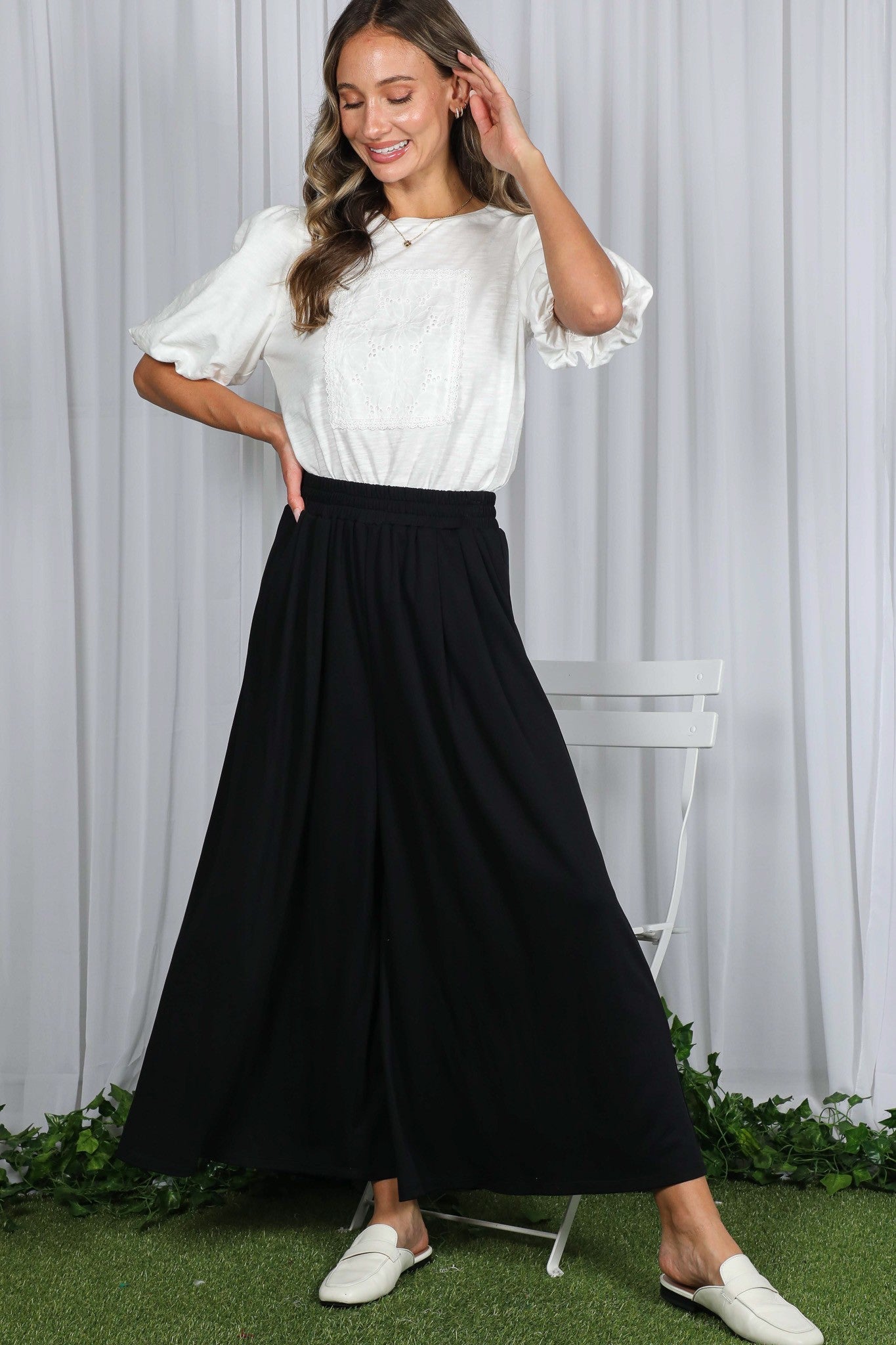 Black Cropped Wide Leg Pants