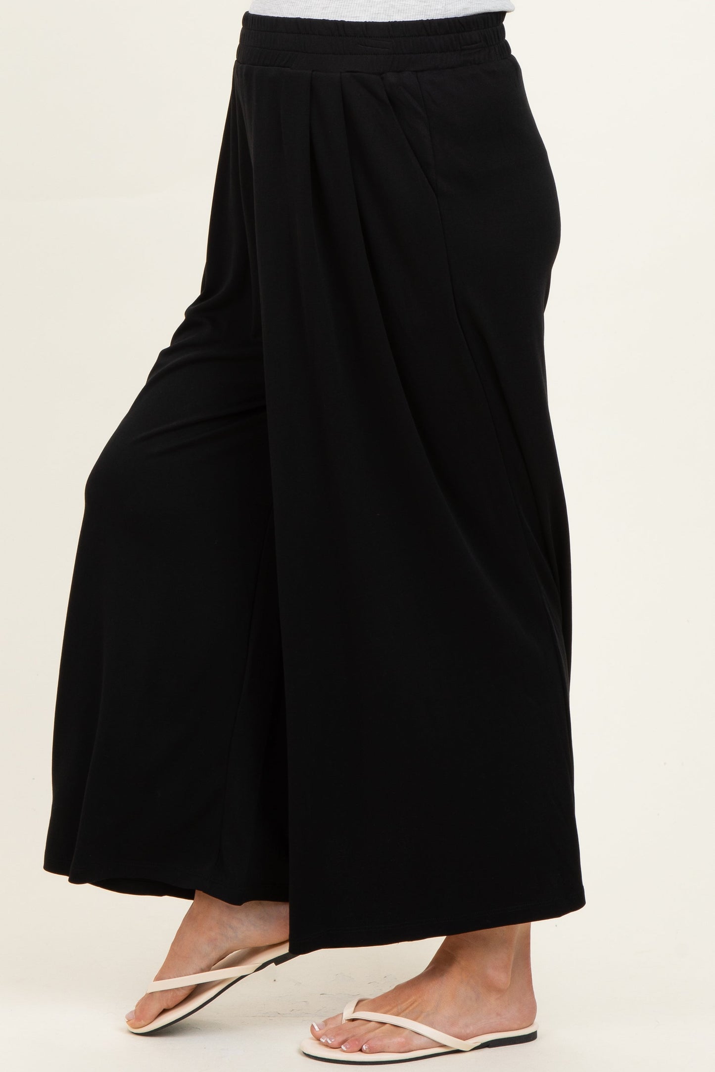 Black Cropped Wide Leg Maternity Pants