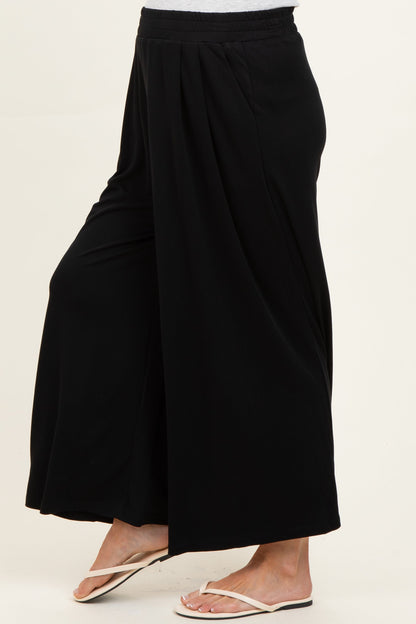 Black Cropped Wide Leg Maternity Pants