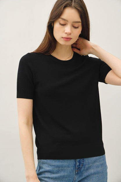 Black Basic Short Sleeve Maternity Sweater Top
