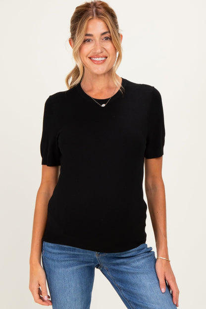 Black Basic Short Sleeve Maternity Sweater Top