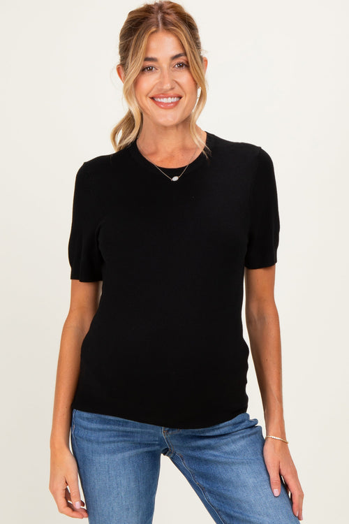 Black Basic Short Sleeve Maternity Sweater Top