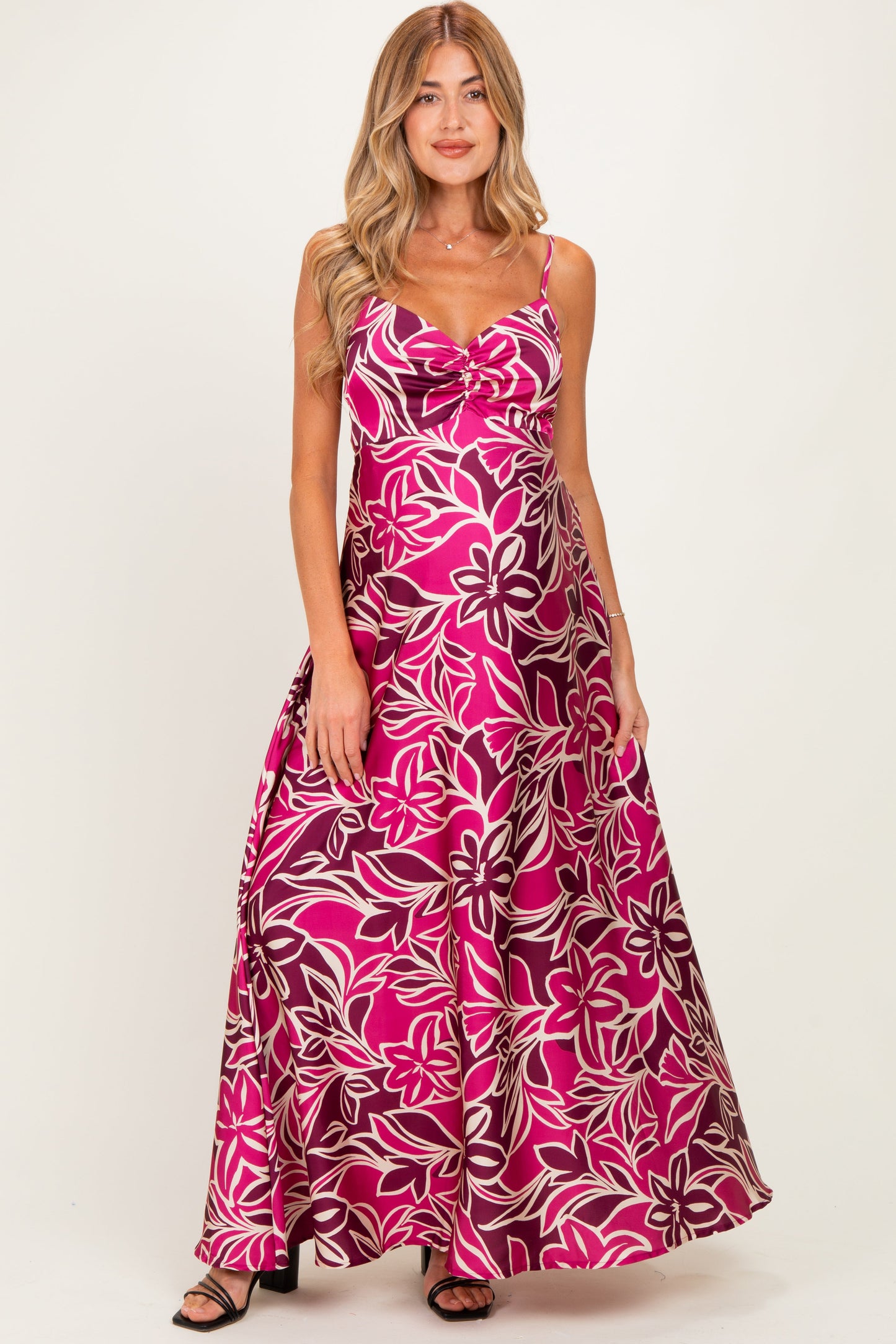 Berry Floral Sleeveless Maternity Maxi Dress