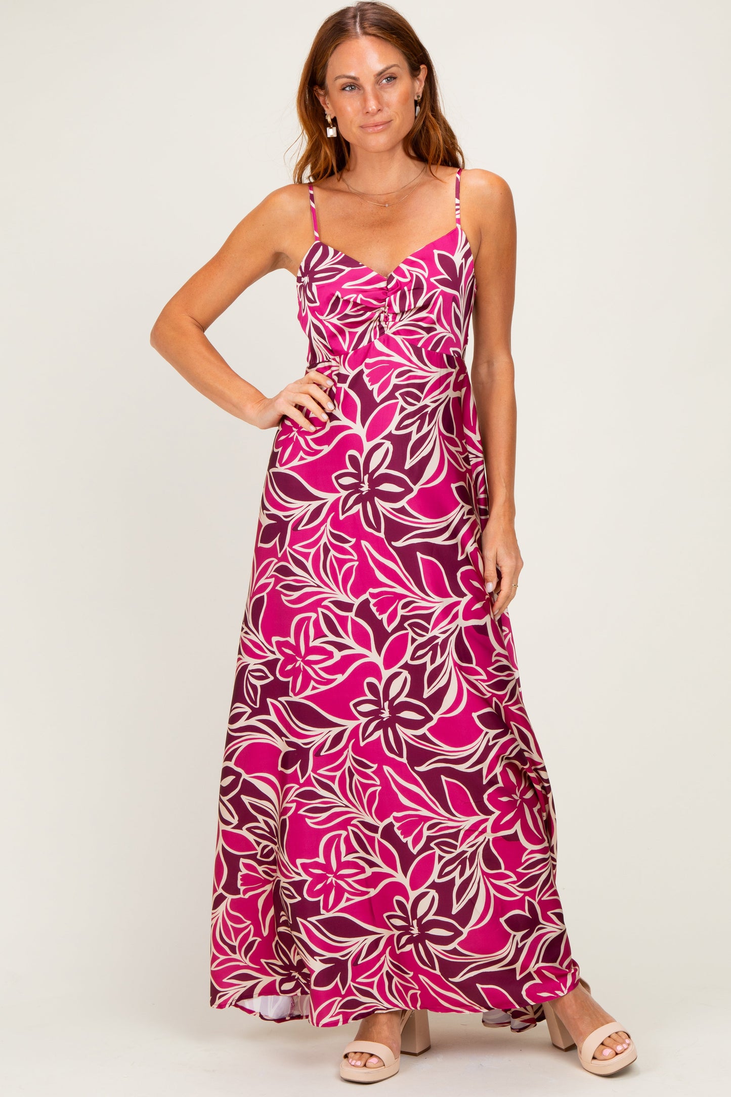 Berry Floral Sleeveless Maxi Dress