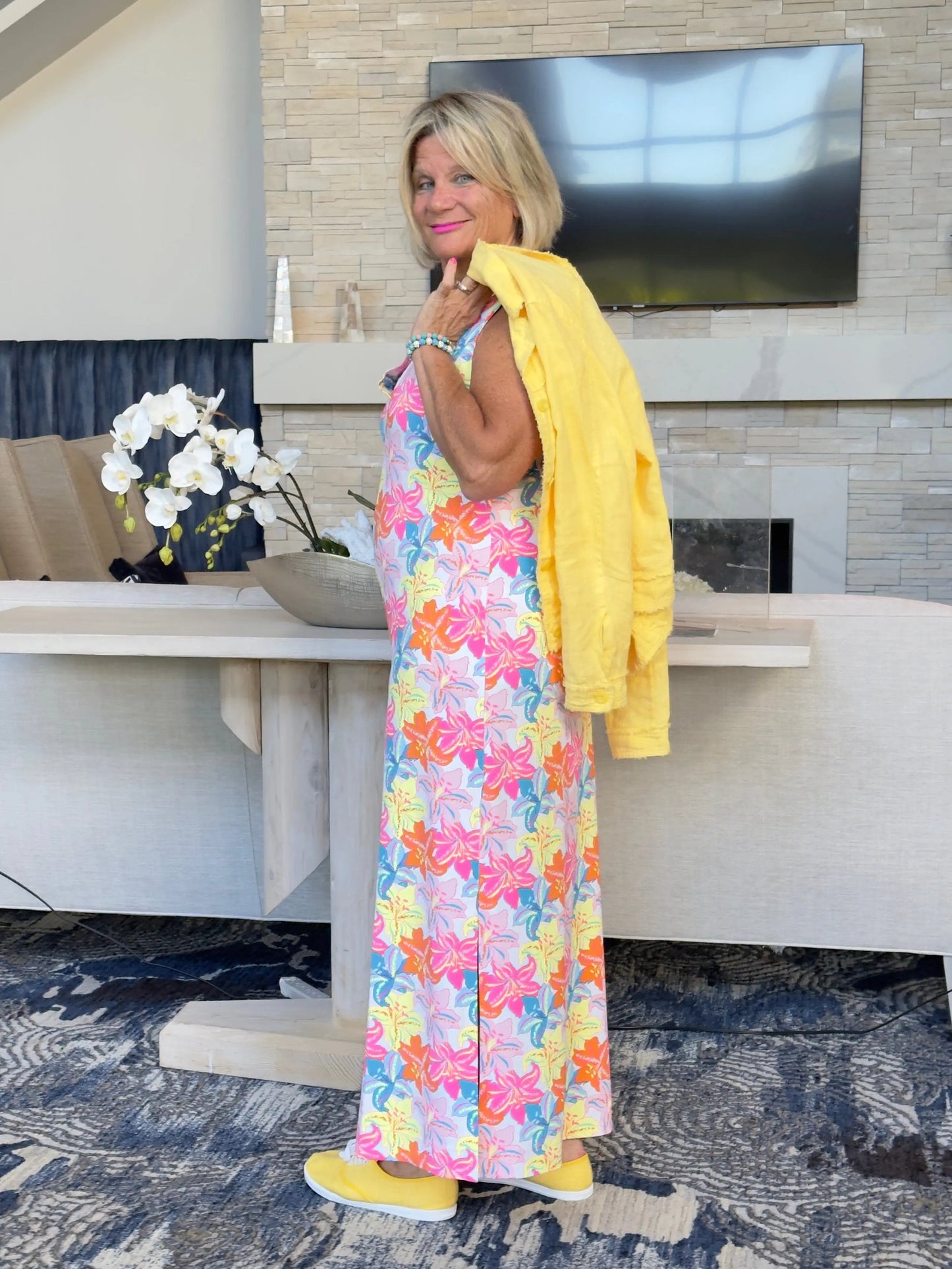 PALM BEACH  GARDEN RUFFLE MAXI DRESS