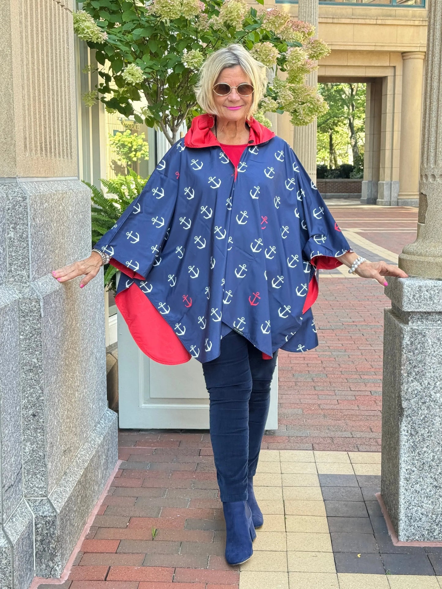 Navy / Red Reversible Rain Cape - Anchor Collection