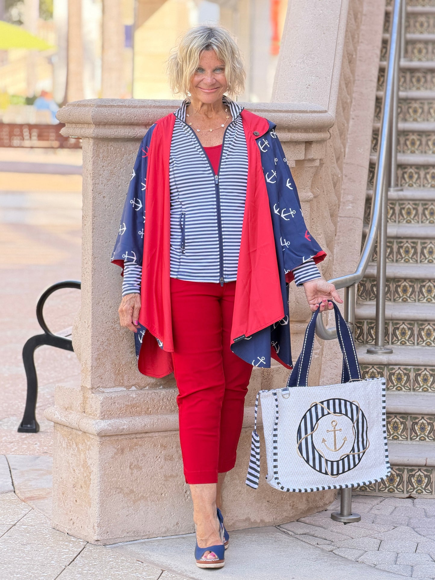 Navy / Red Reversible Rain Cape - Anchor Collection