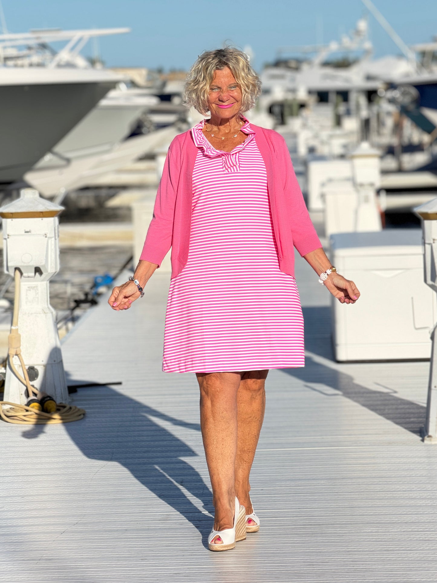 MARINA PINK STRIPE RUFFLE DRESS