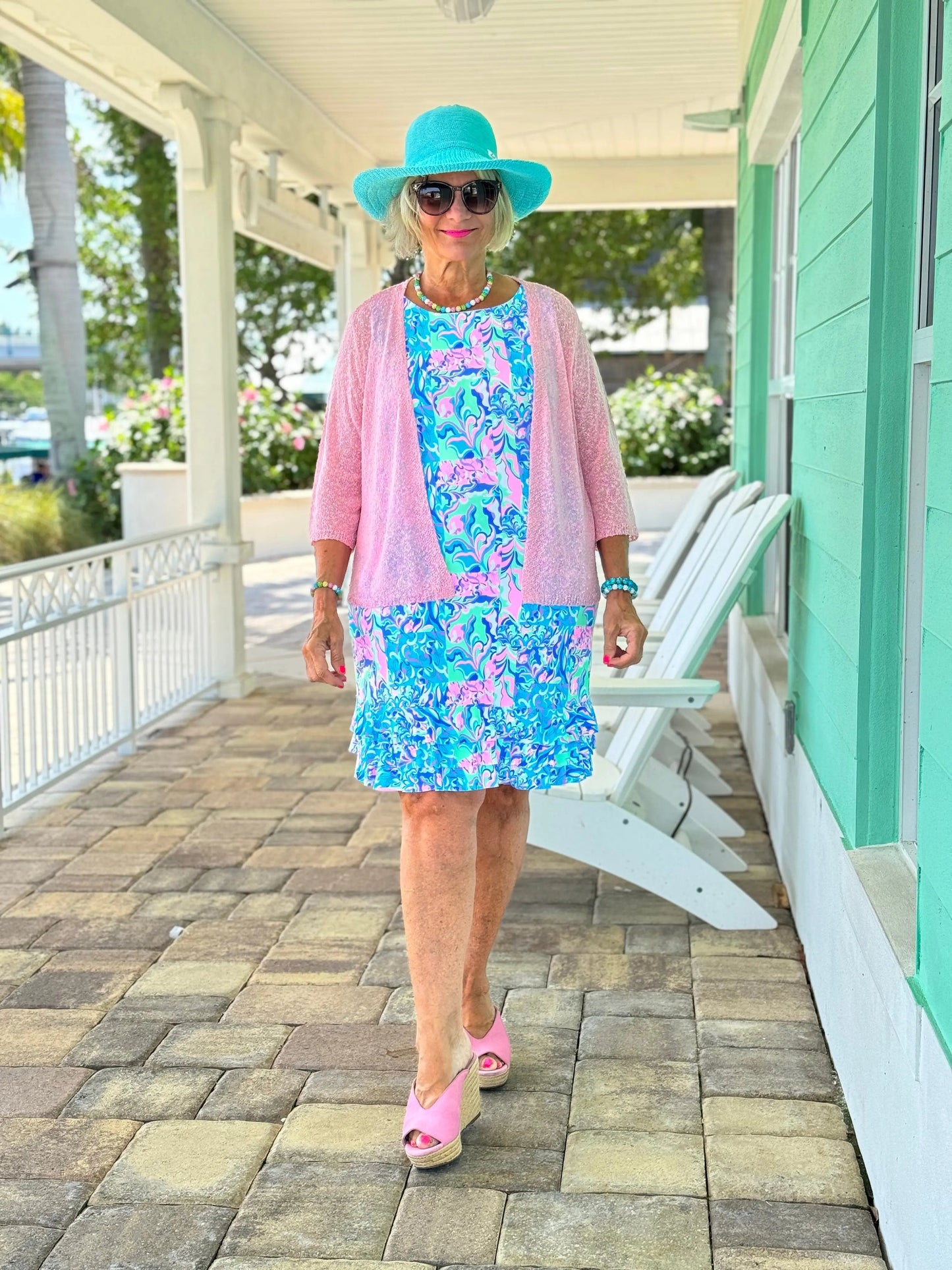 SPLASH OF PINK  SHIFT RUFFLE DRESS