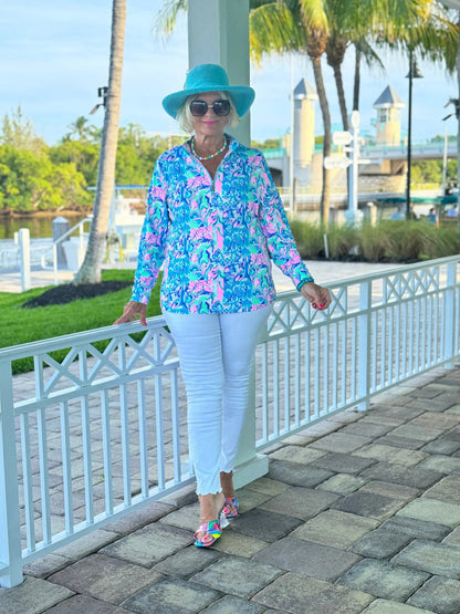 SPLASH OF PINK  HALF ZIPPER