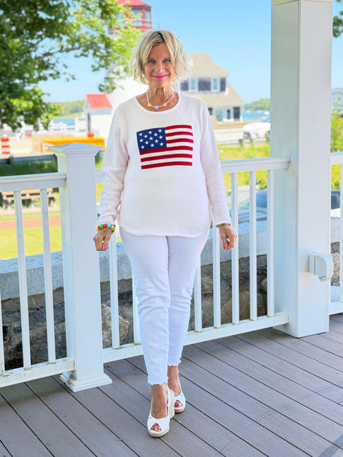 LULUB DOCKSIDE WHITE STAR FLAG SWEATER