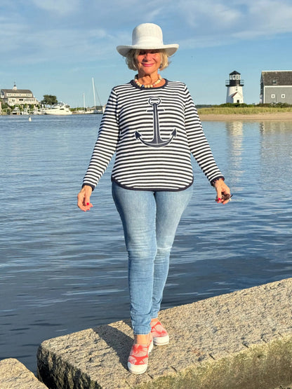 NAVY STRIPE ANCHOR SWEATER