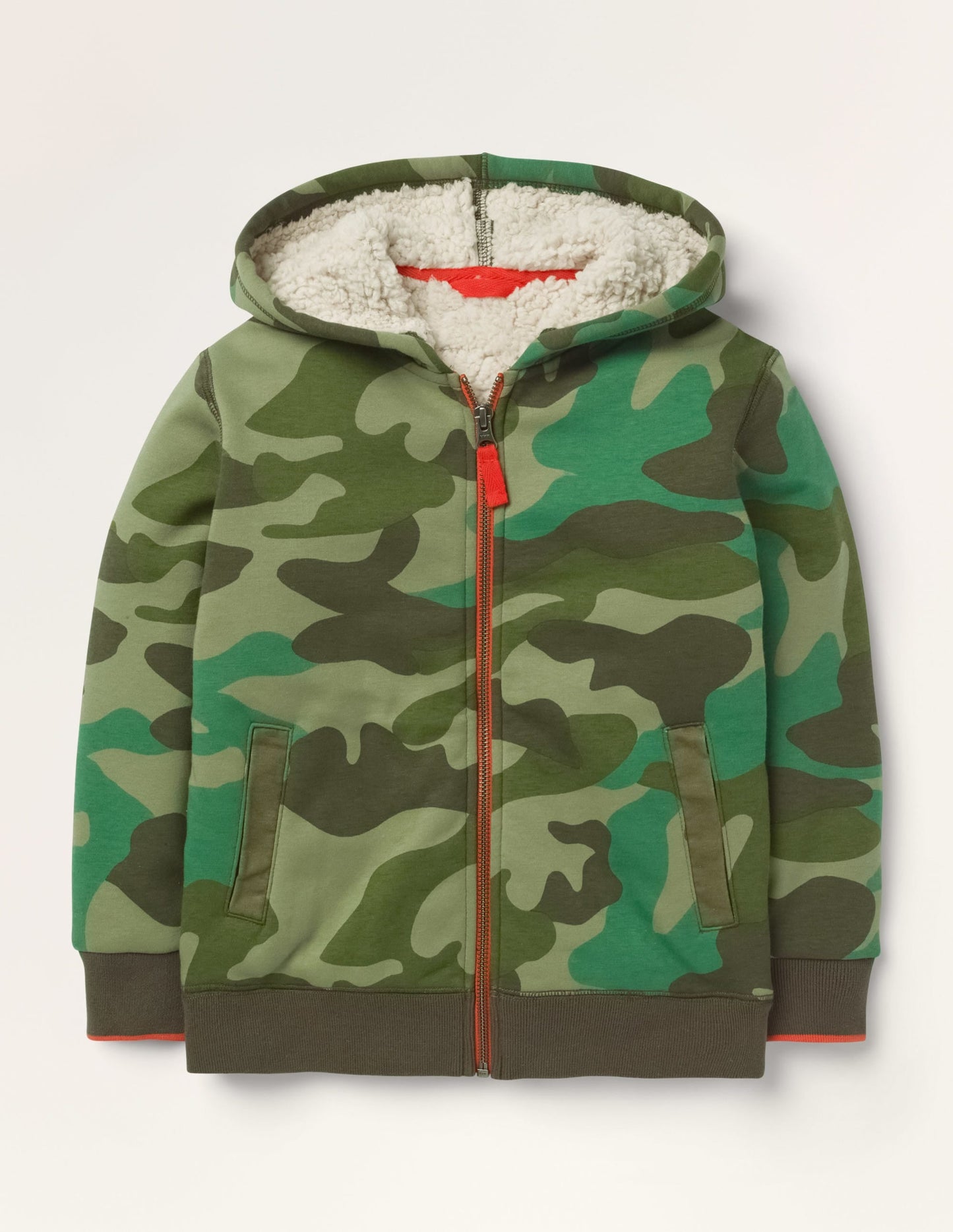 Borg-lined Zip-up Hoodie-Green Camouflage