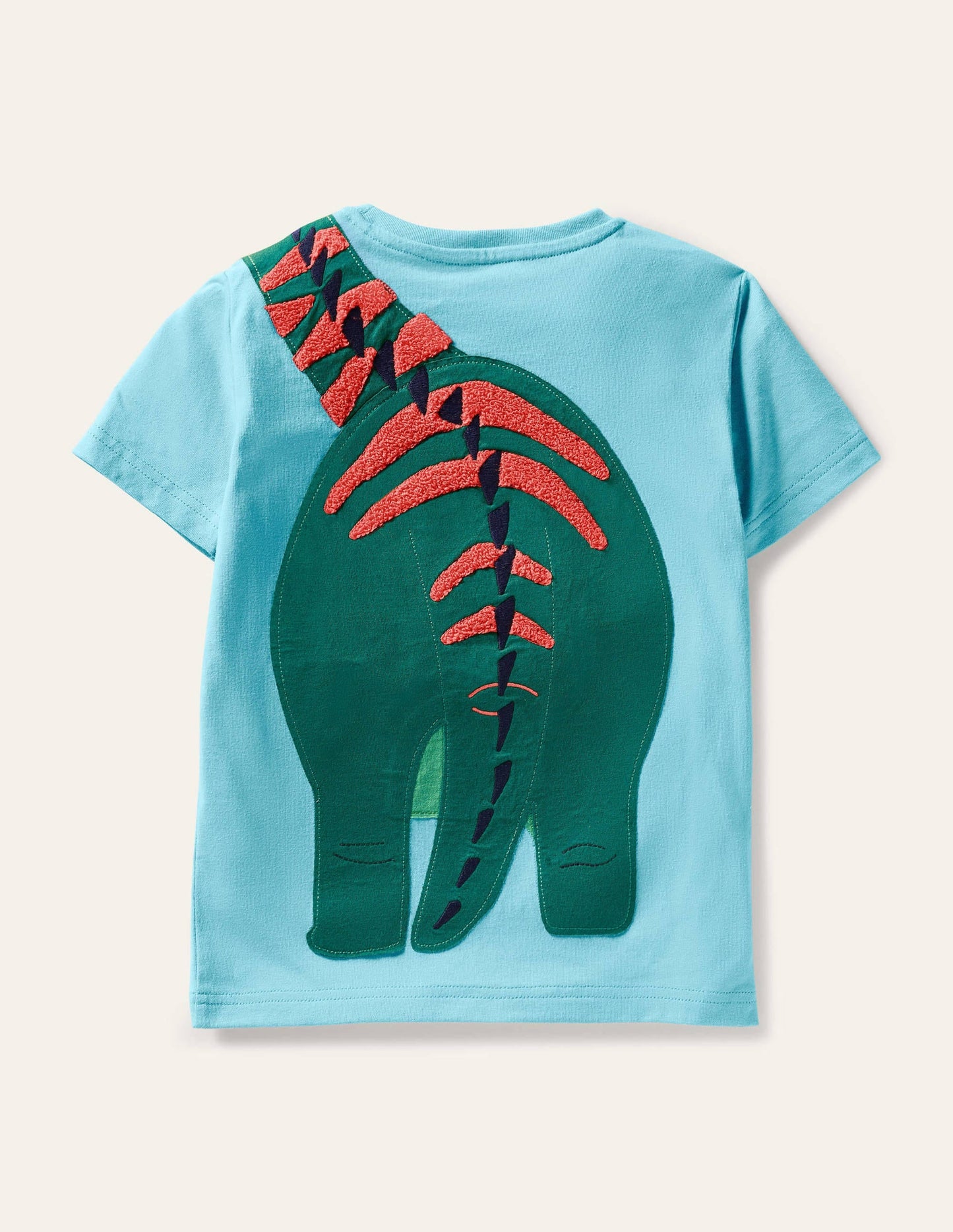 Bright Animal Appliqué T-shirt-Aqua Blue Dino