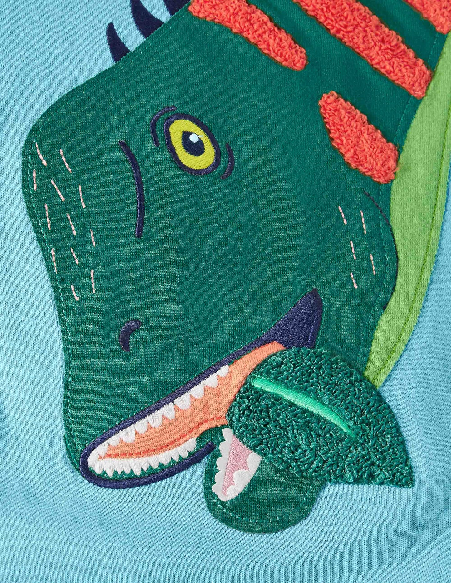 Bright Animal Appliqué T-shirt-Aqua Blue Dino