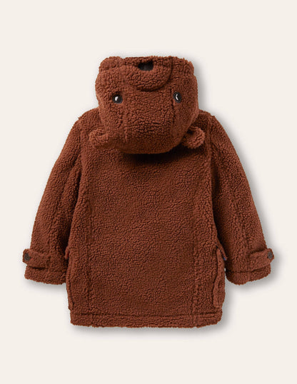 Borg Teddy Bear Duffle Coat-Natural Brown
