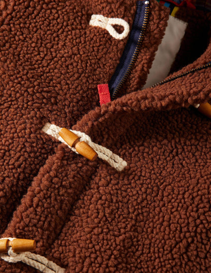 Borg Teddy Bear Duffle Coat-Natural Brown