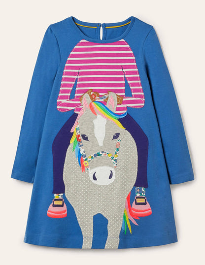 Big Appliqué Jersey Dress-Elizabethan Blue Horse