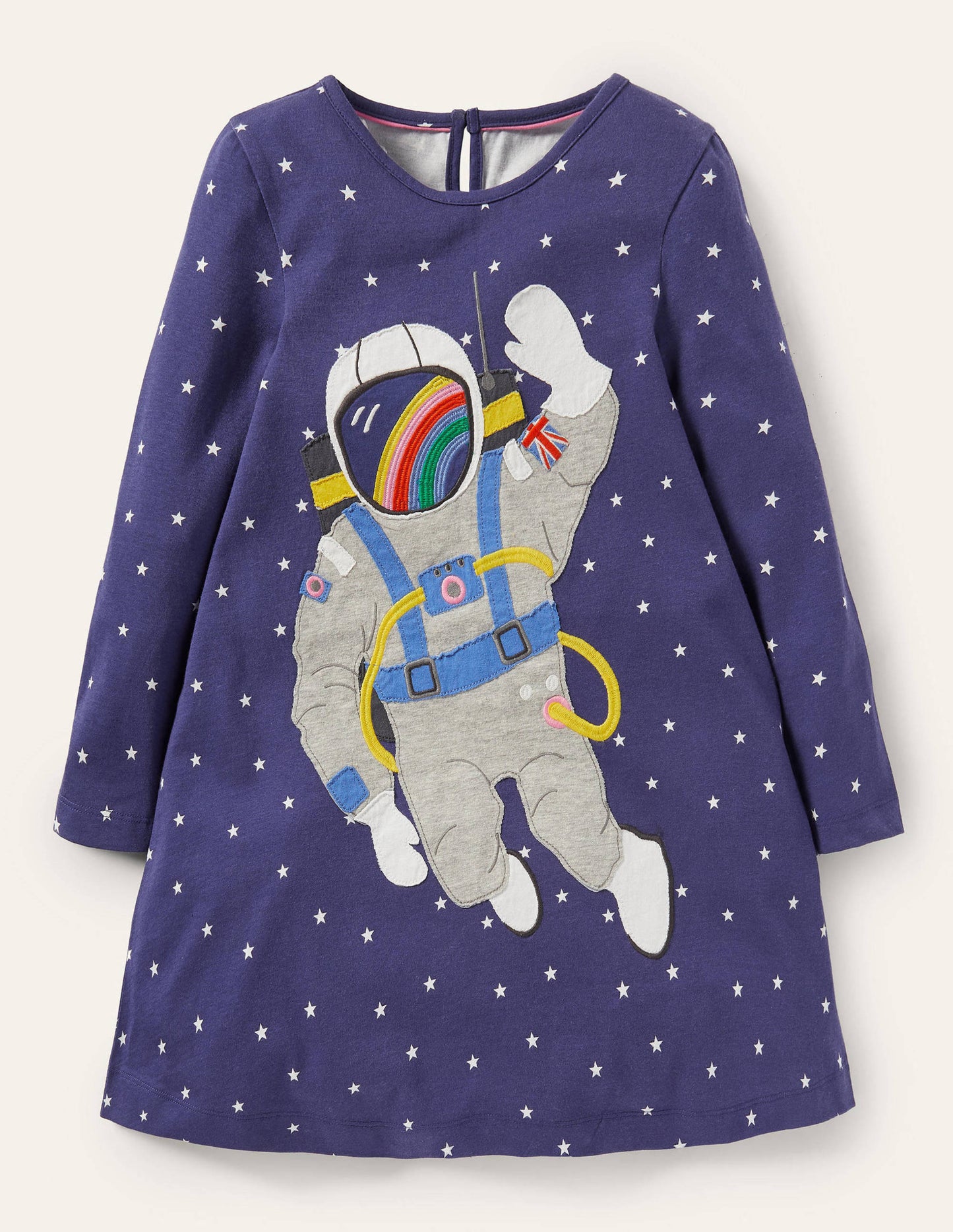 Big Appliqué Jersey Dress-Starboard Blue Space Scene