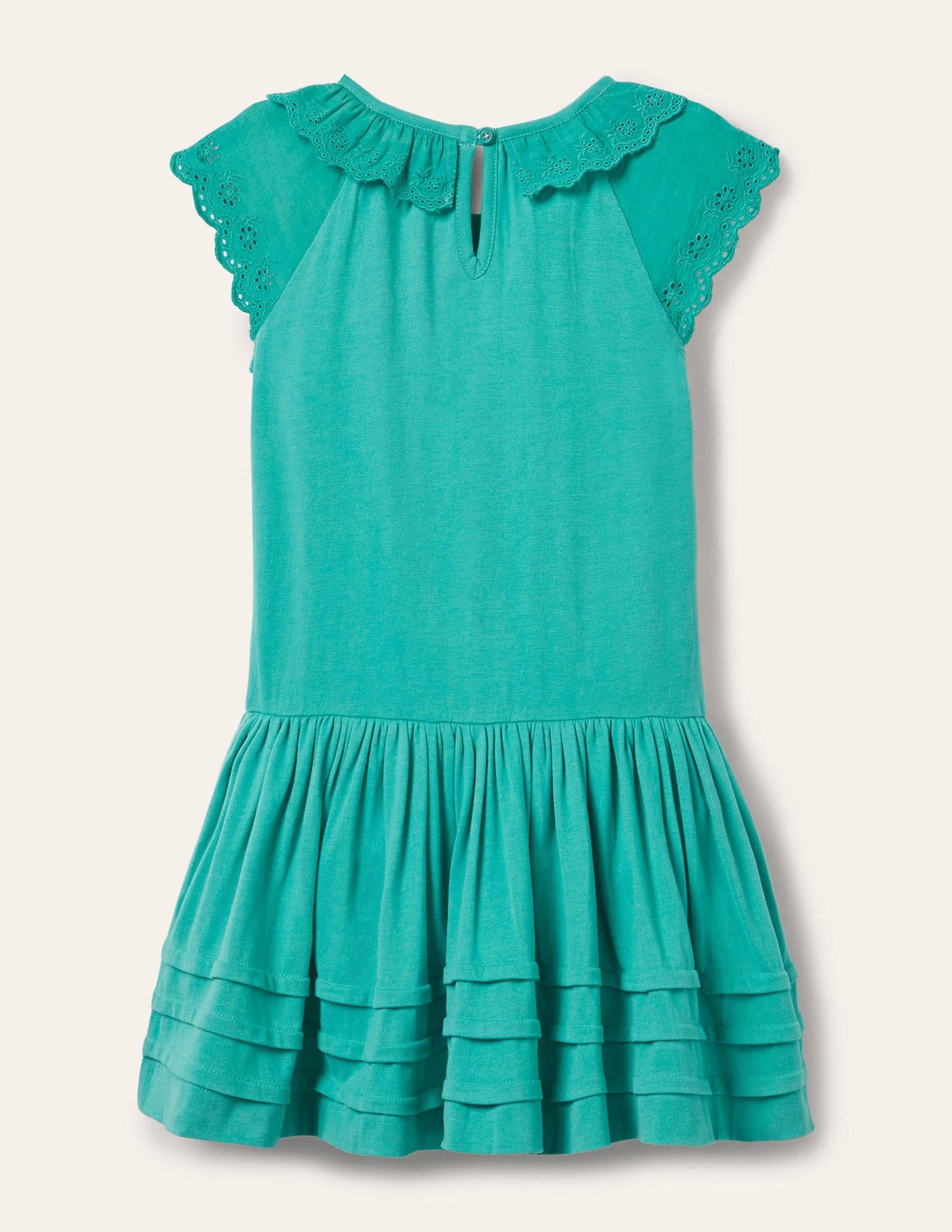 Broderie Detail Jersey Dress-Dark Turquoise Green