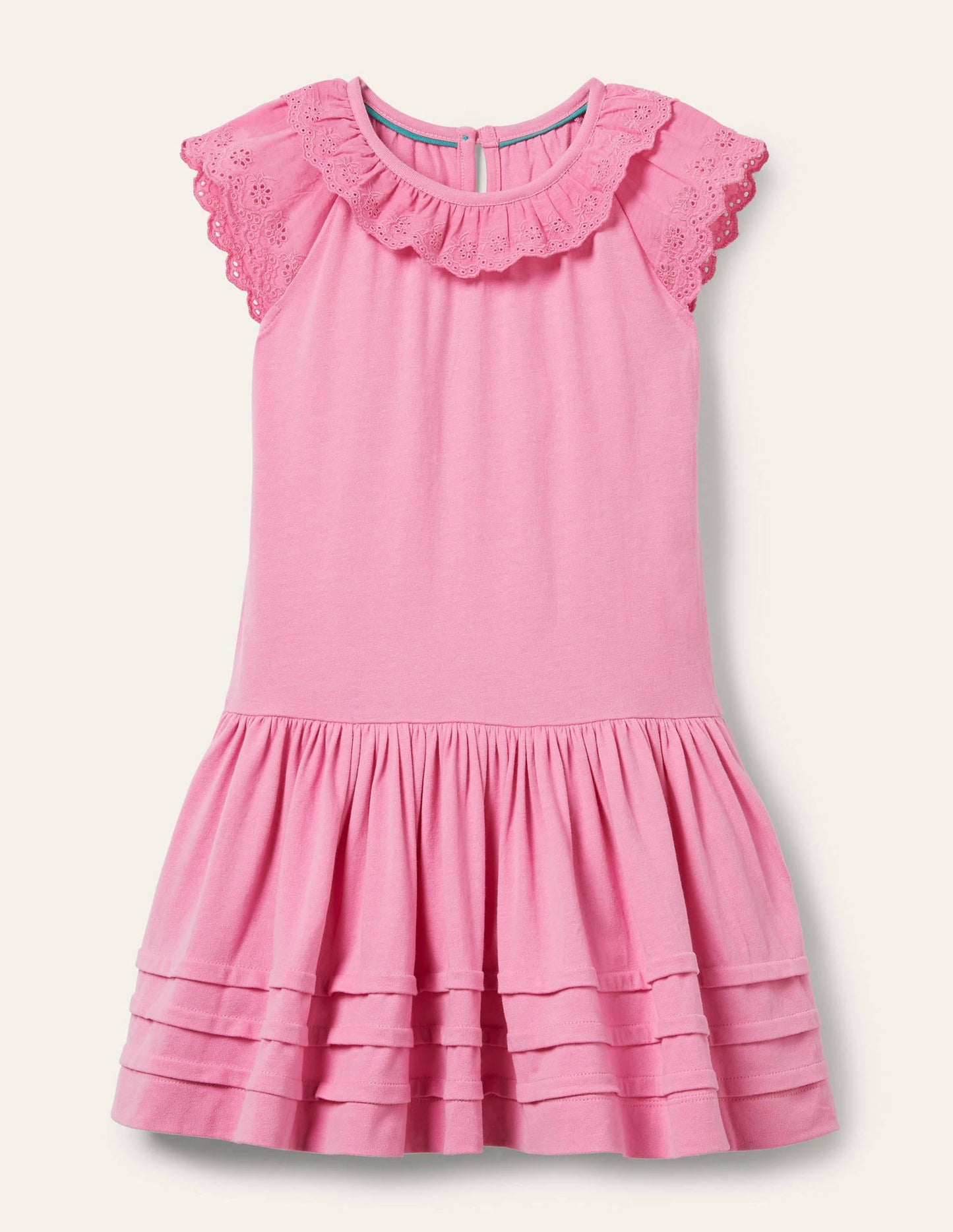 Broderie Detail Jersey Dress-Plum Blossom Pink