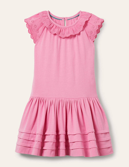 Broderie Detail Jersey Dress-Plum Blossom Pink
