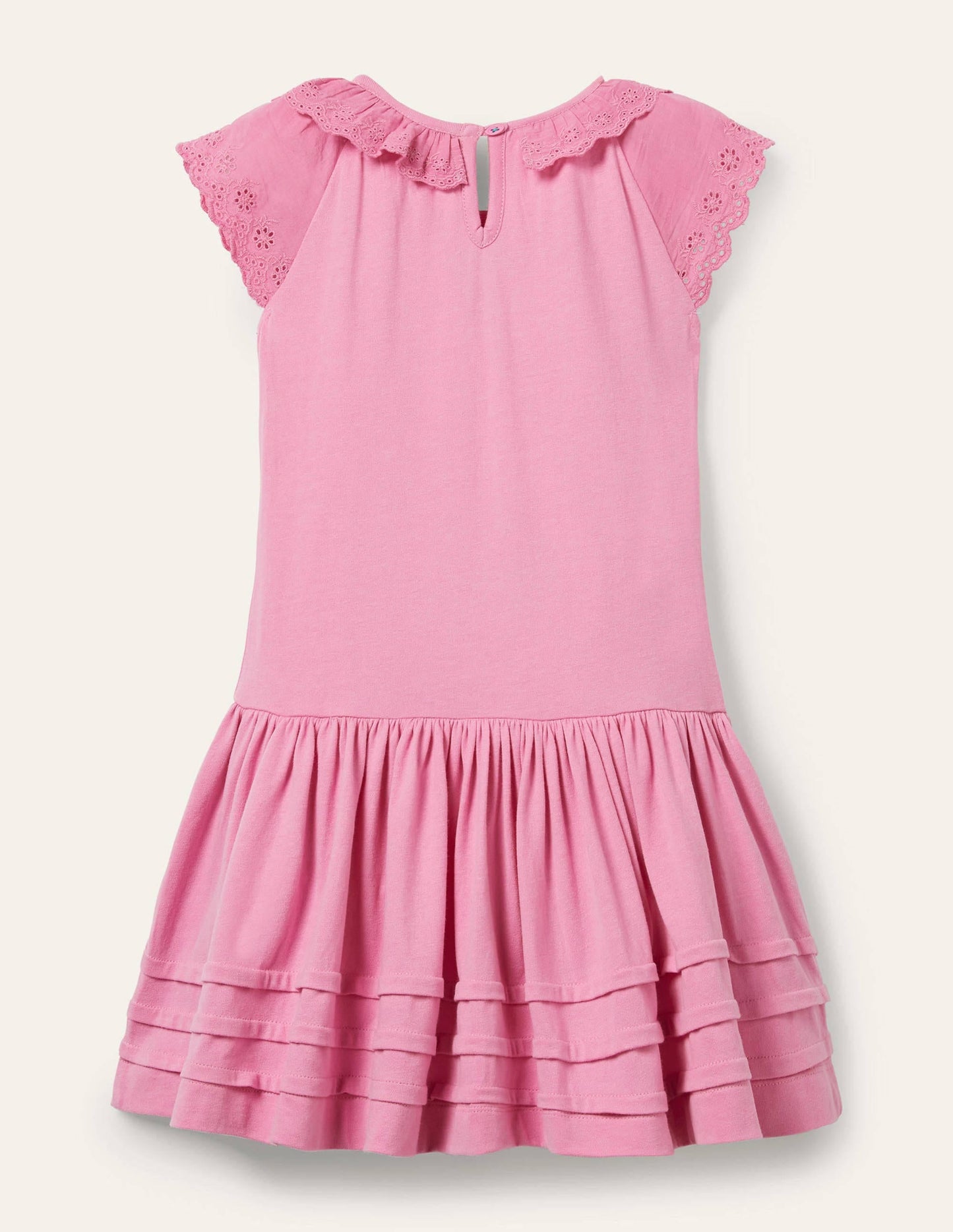 Broderie Detail Jersey Dress-Plum Blossom Pink