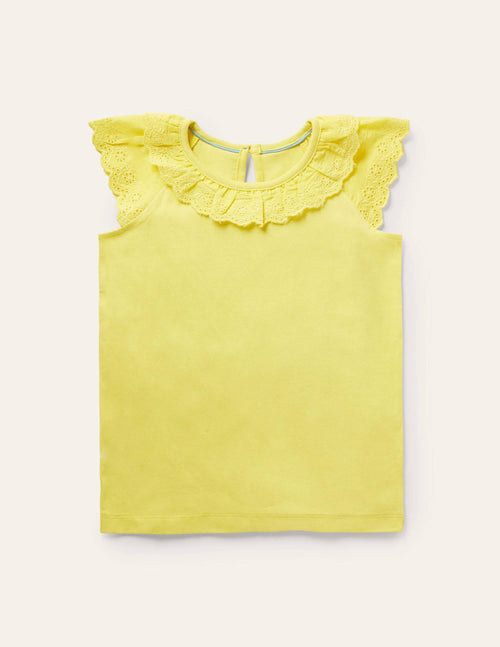 Broderie Detail Jersey Top-Sweetcorn Yellow