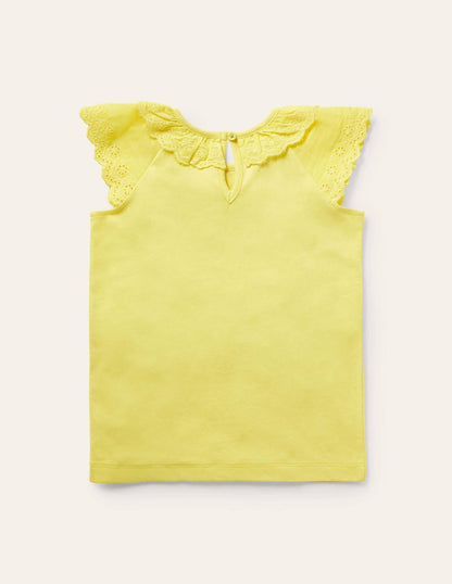 Broderie Detail Jersey Top-Sweetcorn Yellow