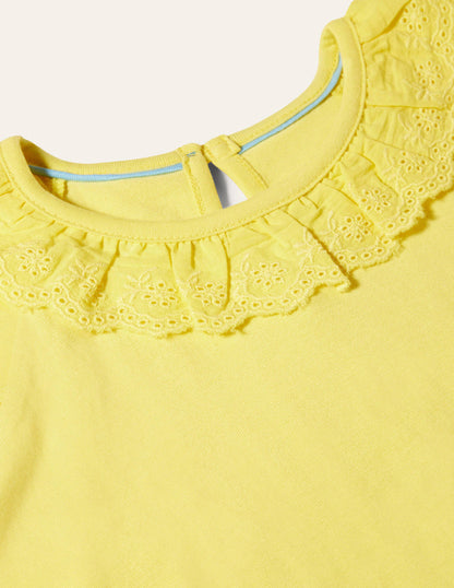 Broderie Detail Jersey Top-Sweetcorn Yellow