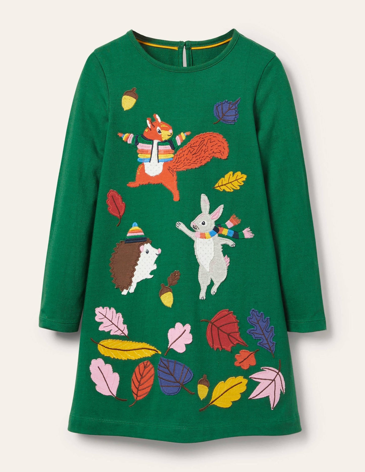 Big Appliqué Jersey Dress-Forest Green Animals