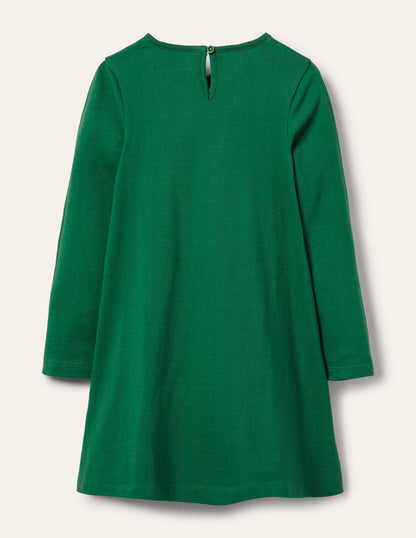 Big Appliqué Jersey Dress-Forest Green Animals