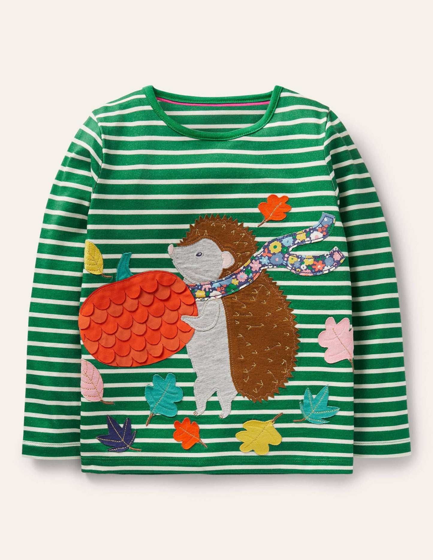 Big Appliqué T-shirt-Highland Green/ Ivory Hedgehog