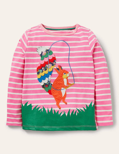Big Appliqué T-shirt-Petal Pink/ Ivory Squirrel