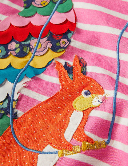 Big Appliqué T-shirt-Petal Pink/ Ivory Squirrel