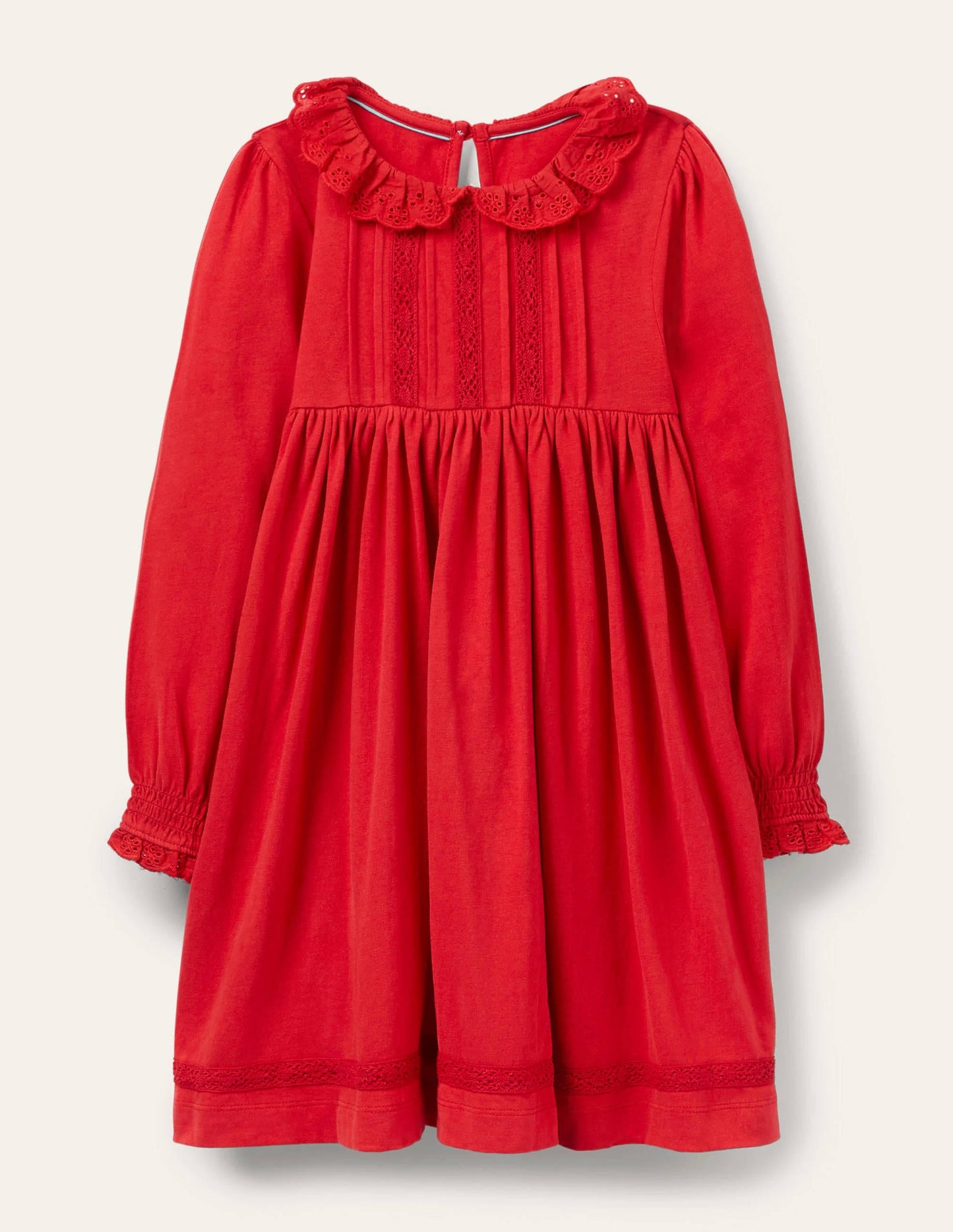 Broderie Collar Jersey Dress-Rockabilly Red