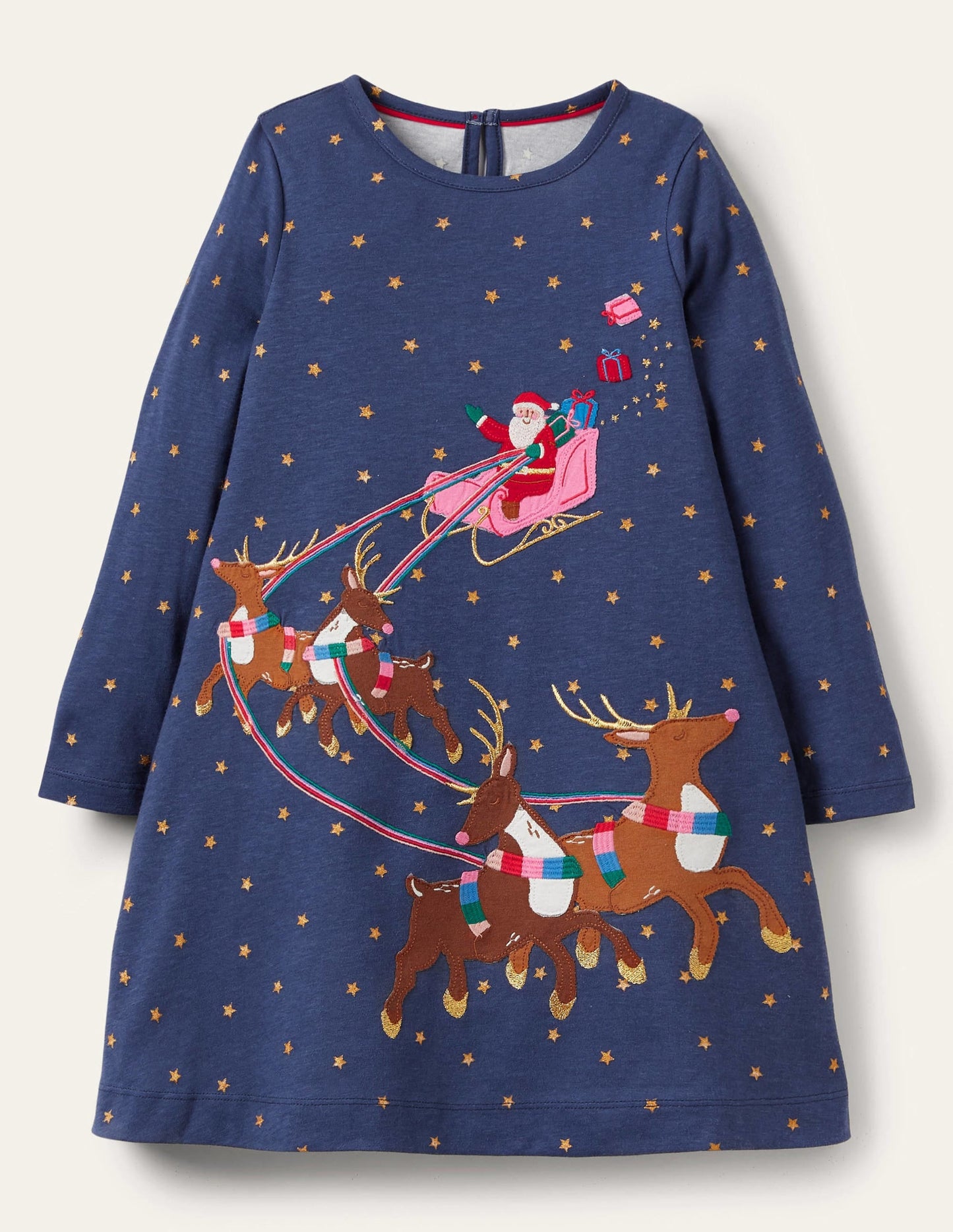 Big Appliqué Jersey Dress-Navy Father Christmas