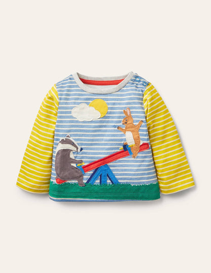 Big Appliqué T-shirt-Surfboard Blue/Ivory Seesaw