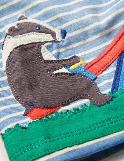 Big Appliqué T-shirt-Surfboard Blue/Ivory Seesaw