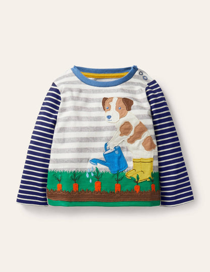 Big Appliqué T-shirt-Grey Marl/Ivory Sprout