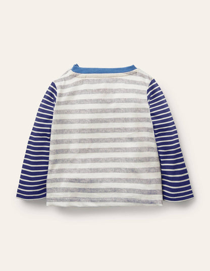 Big Appliqué T-shirt-Grey Marl/Ivory Sprout