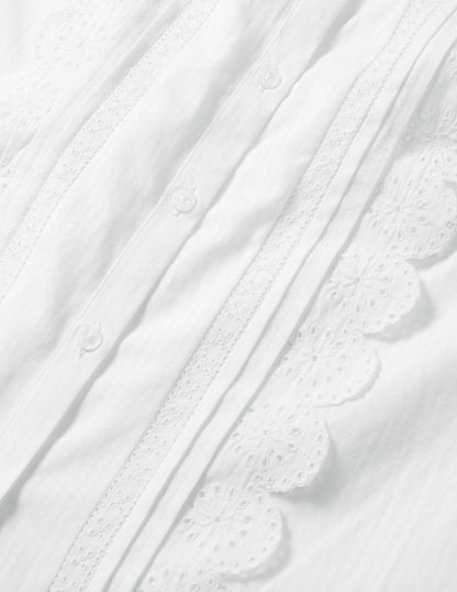 Broderie Ruffle Cotton Shirt-White
