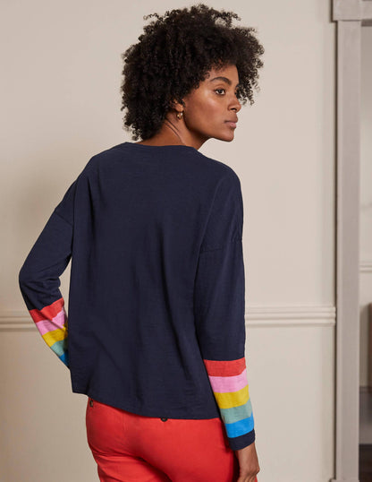 Boxy Jersey Tee-Navy Rainbow Cuff