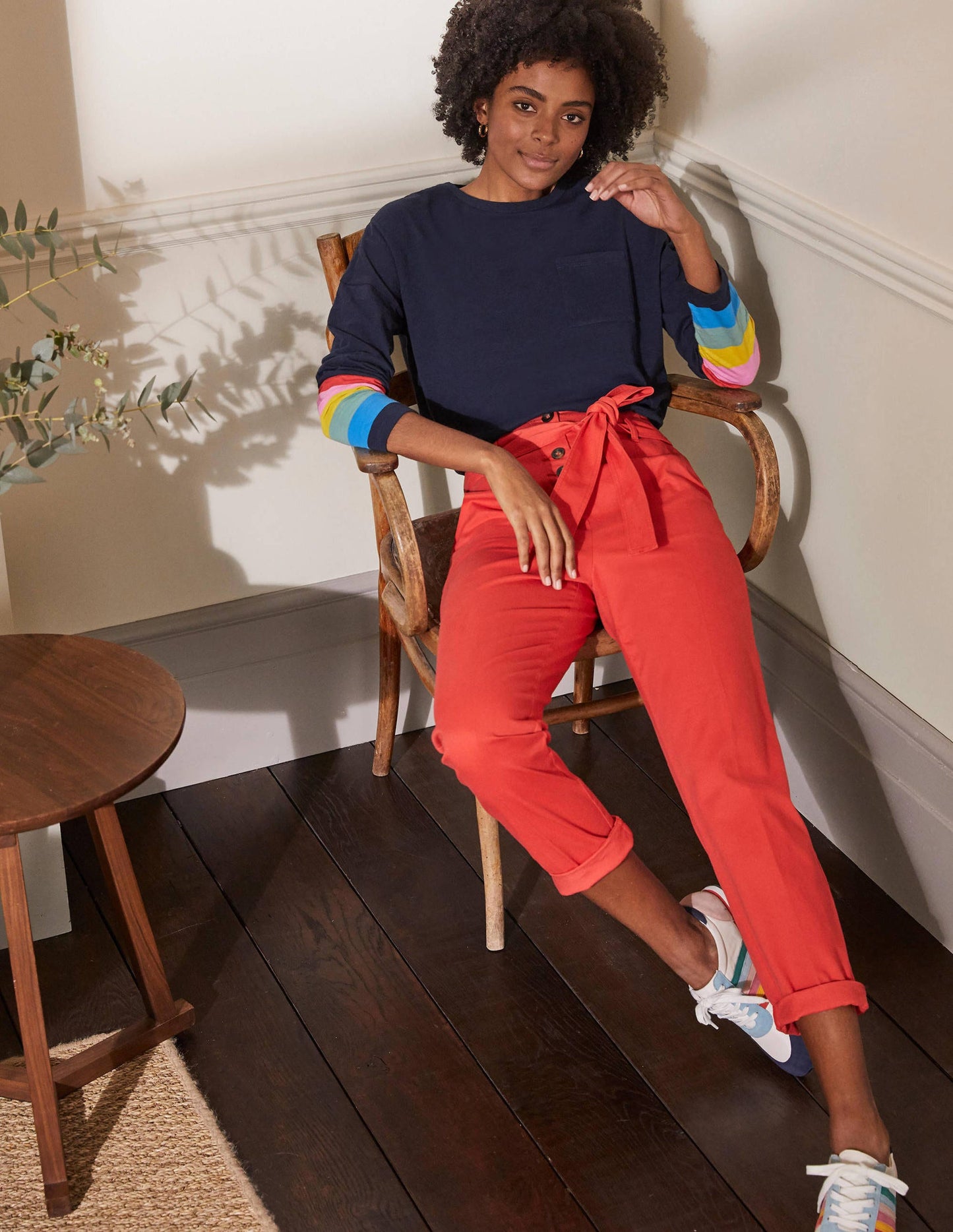 Boxy Jersey Tee-Navy Rainbow Cuff