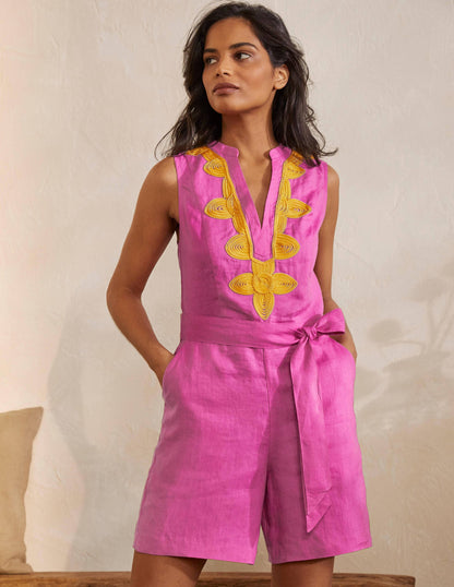 Bella Embroidered Romper-Pop Pansy/Daffodil