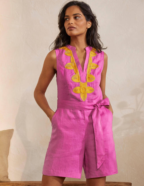 Bella Embroidered Romper-Pop Pansy/Daffodil
