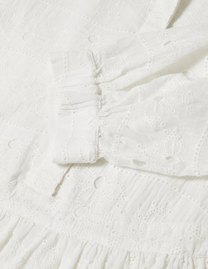 Broderie Cotton Dress-White