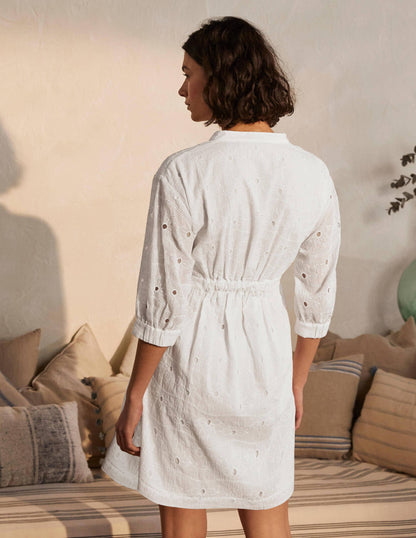 Broderie Cotton Dress-White