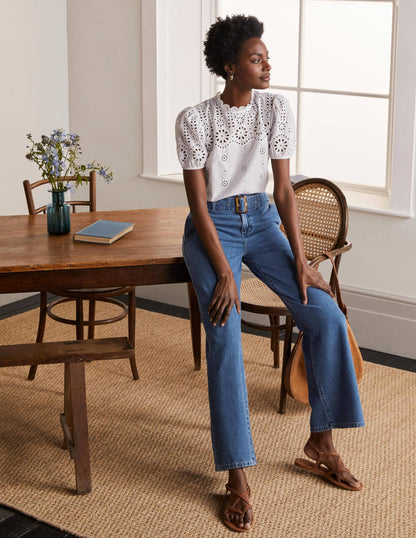 Belted Wide Leg Jeans-Light Vintage